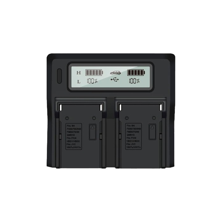 Incarcator dual baterii pentru Sony F550 F970 cu afisaj LCD compact