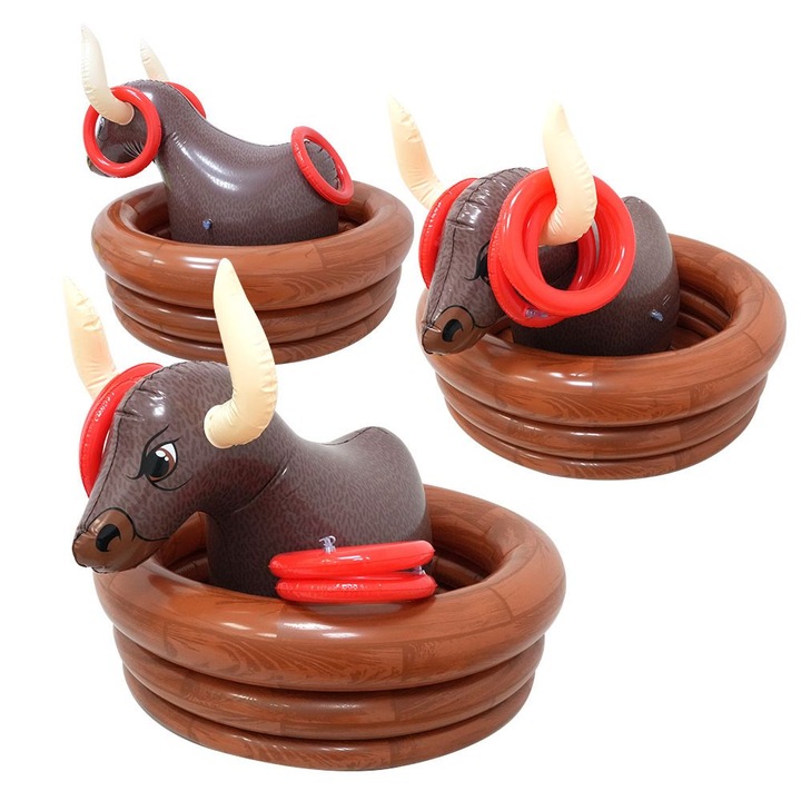 Set petrecere cu racitor gonflabil si 4 inele bauturi, tematica cowboy, multicolor, dimensiuni compacte