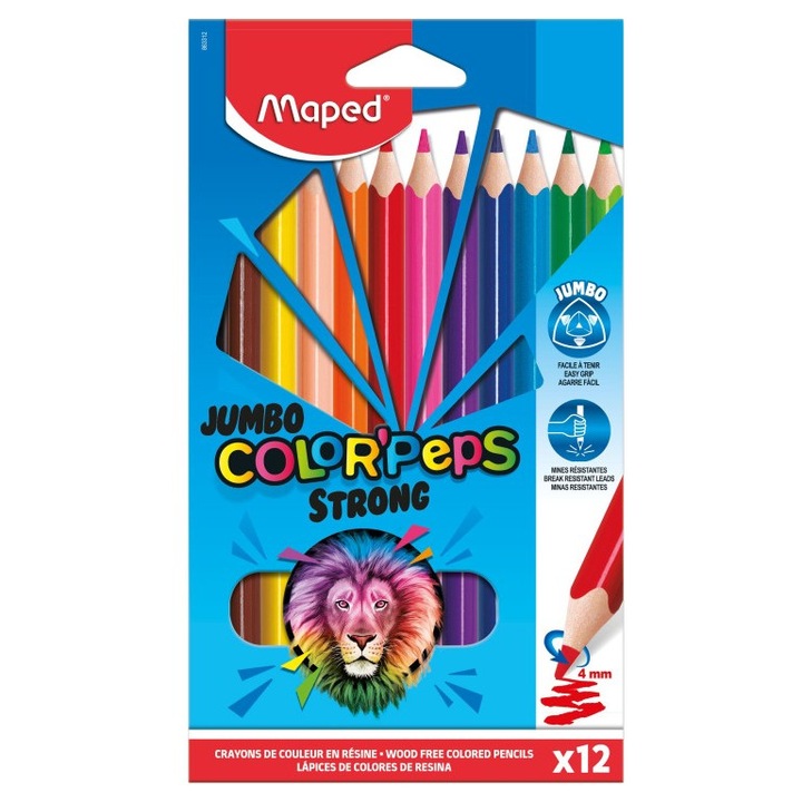Creioane colorate Maped Color'Peps Strong Jumbo 12 culori/set