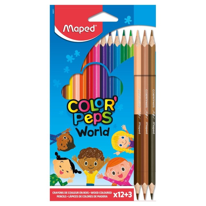 Creioane colorate Maped Color'Peps World 12+3 culori