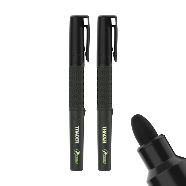 Комплект 2 перманентни маркера TRACER 2.0 HD Bullet Tip, черен, връх тип куршум, водоустойчиви, маслоустойчиви и прахоустойчиви (TPMB1-2)