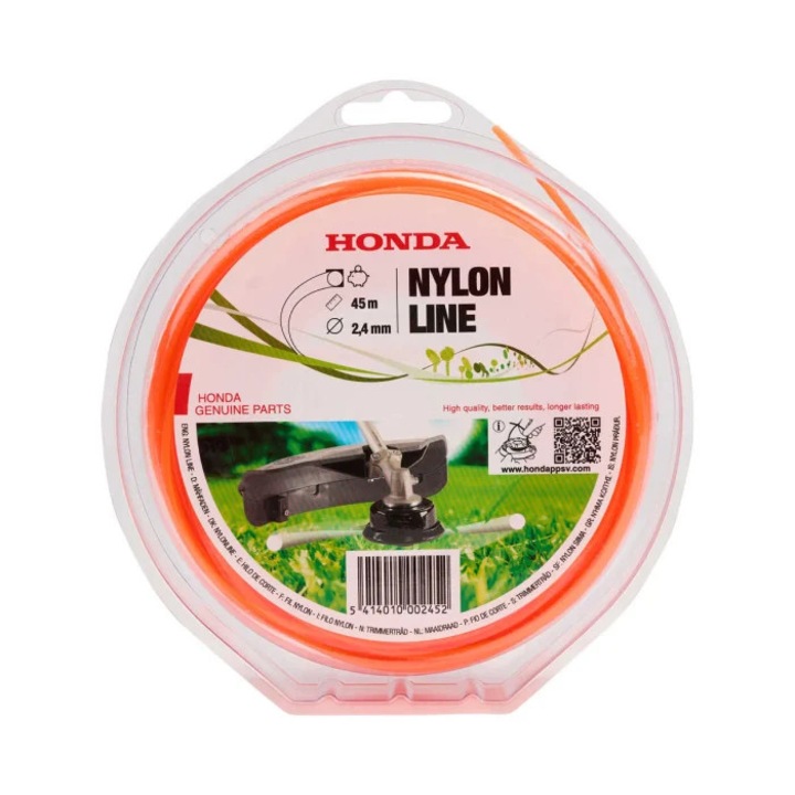Nylon damil Honda bozótvágóhoz, nyolcszögletű profil, 2,4 mm × 45 m, narancssárga
