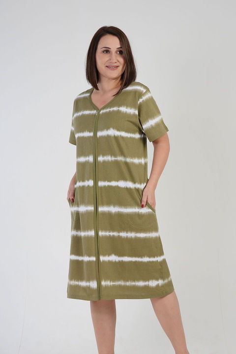 Halat cu fermoar Vienetta, Bumbac, Model Loft, verde inchis, 3XL
