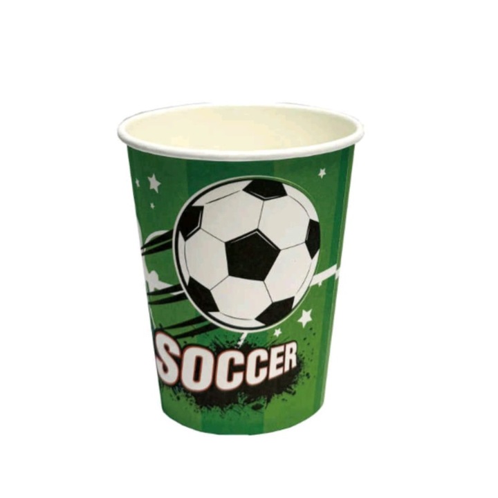 Pahare din carton – Set 8 bucati – Pahare pentru Petrecere - Fotbal - Minge de fotbal