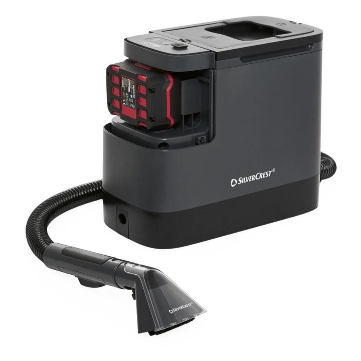 Aspirator cu Spalare si Injectie-Extractie Premium SILVERCREST® 20V, Pentru Tapiterie, Covoare si Auto, Portabil Fara Fir, Pachet COMPLET cu Acumulator 4Ah si Incarcator Inclus, Rezervoare Detasabile 1.7L/1.3L