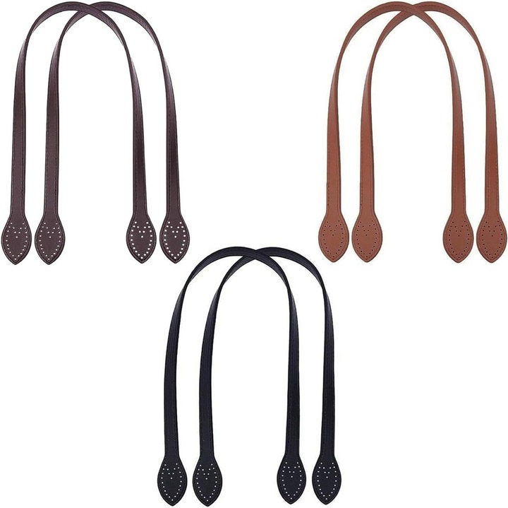 6 db fogantyú szett táskákhoz, PU bőr, sötétbarna világosbarna fekete, 1.5x60cm
