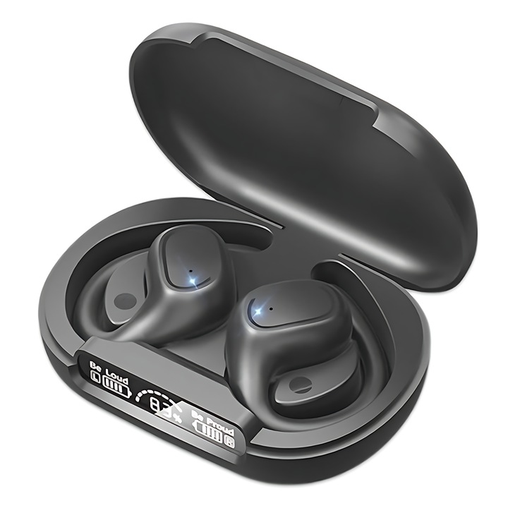 Vezeték nélküli Bluetooth 5.3 fülhallgató, ANC, IPX5 vízálló, 58 óra üzemidő, fekete