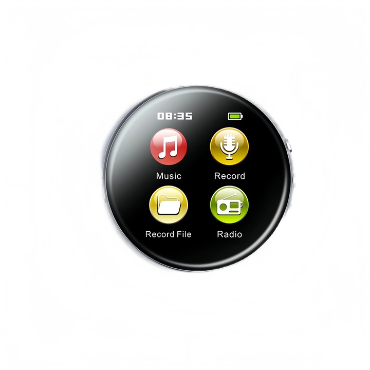 Player muzical HiFi rotund, MP3 portabil si reportofon, Redare ALAC, Inregistrare MP3, Ceas desteptator inteligent, 8 GB, Suport multilingv