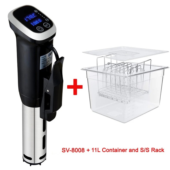 Су вид циркулатор, SV-8008, IPX7 водоустойчив, 1200 W, LED дисплей, Дигитален таймер, >6 л, 220 V EU щепсел, с контейнер и стойка