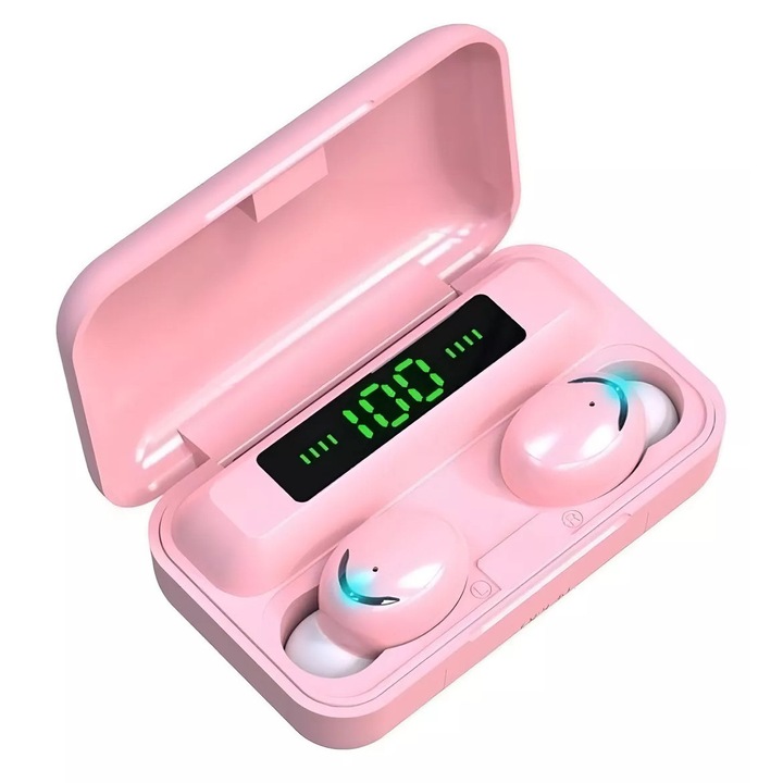 Vezeték nélküli Bluetooth 5.3 fülhallgató, sztereó basszus hangzás, rózsaszín, IPX7, 40 óra, 6 mikrofon, ANC, 6 fülhallgató méret