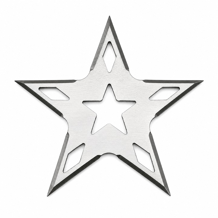 Stea Ninja Shuriken Metalica, 9 cm, Rozsdamentes Acél, Kivágott Csillag Minta, Ezüst, Gyűjteményhez és Dekorációhoz, Dalimag