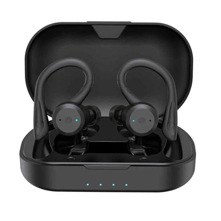 Casti wireless in-ear, Bluetooth 5.1, rezistente la apa, autonomie 8h, negru