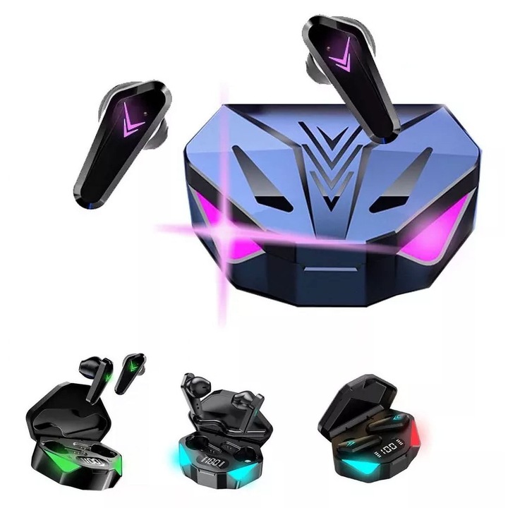 X15 vezeték nélküli in-ear fülhallgató, Bluetooth 5.0, fekete, gaming, LED