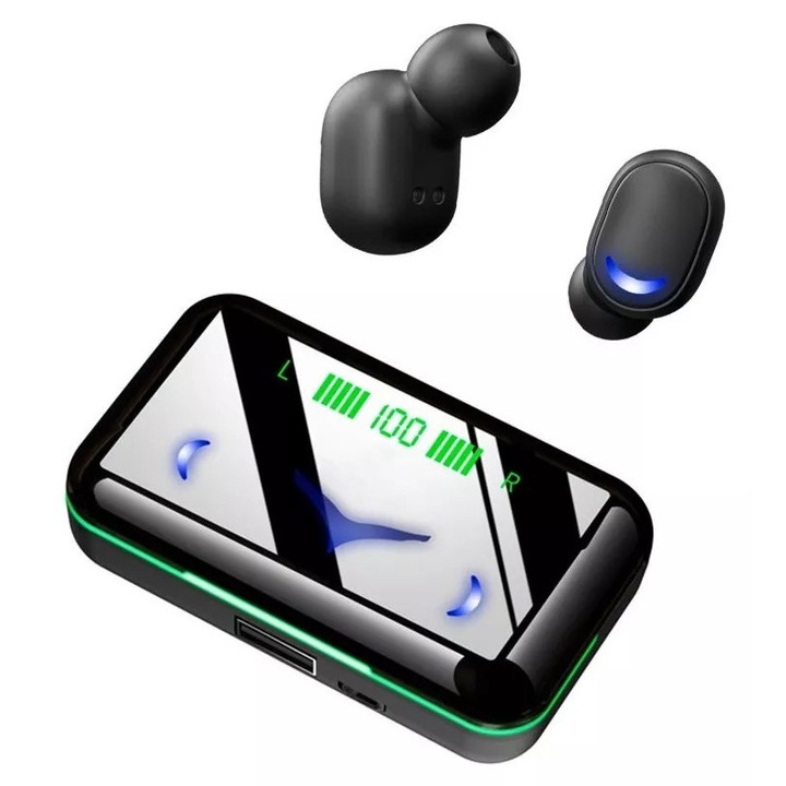 Vezeték nélküli Bluetooth 5.1 fülhallgató, vízálló, kényelmes, fekete