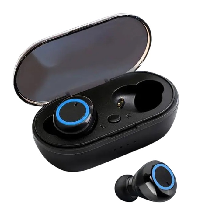 Mini hordozható vezeték nélküli fülhallgató, Bluetooth, érintésvezérlés, sztereó hangzás, fekete