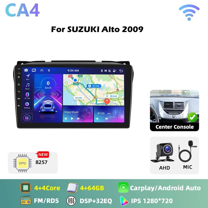 Rádió autó Android Alto 2009, 2DIN multimédia navigációval, 23 cm érintőképernyő, 8 magos processzor, CarPlay Android Auto, GPS WiFi FM RDS, 6GB RAM 128GB tárhely, CA4 AHD