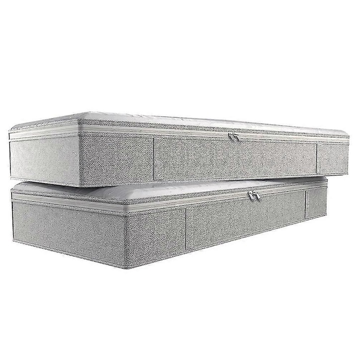Set 2 Cutii depozitare sub pat, material netesut, gri, 44x104x15cm