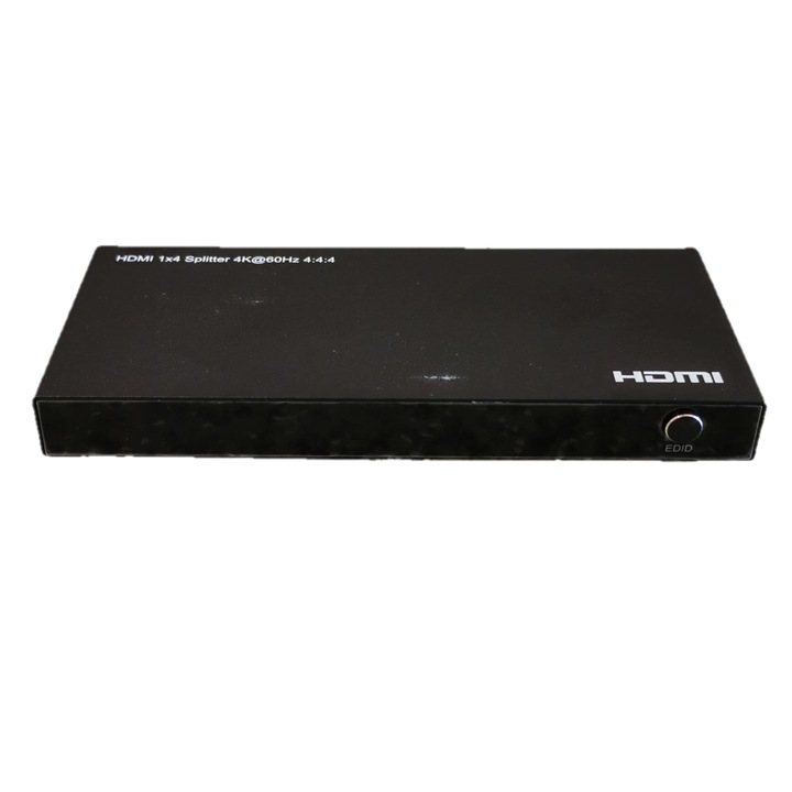 HDMI elosztó 1x4, 4K @ 60Hz támogatás, HDCP 2.3, HDR 10+, USB-C tápellátás, Fekete