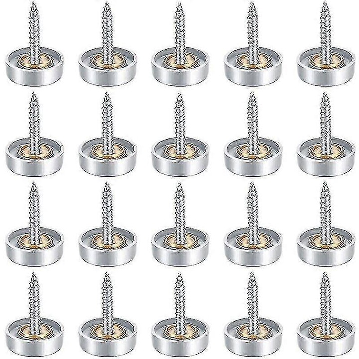 Set 20 suruburi oglinda inox 16x22mm cu garnitura cauciuc si saiba cupru, argintiu satinat
