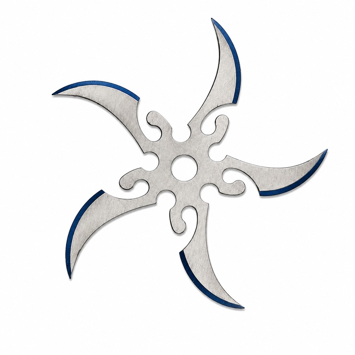Stea Ninja Shuriken Metalica, 9 cm, Rozsdamentes Acél, Ívelt Modell, Ezüst/Kék, Gyűjteményhez és Dekorációhoz, Dalimag