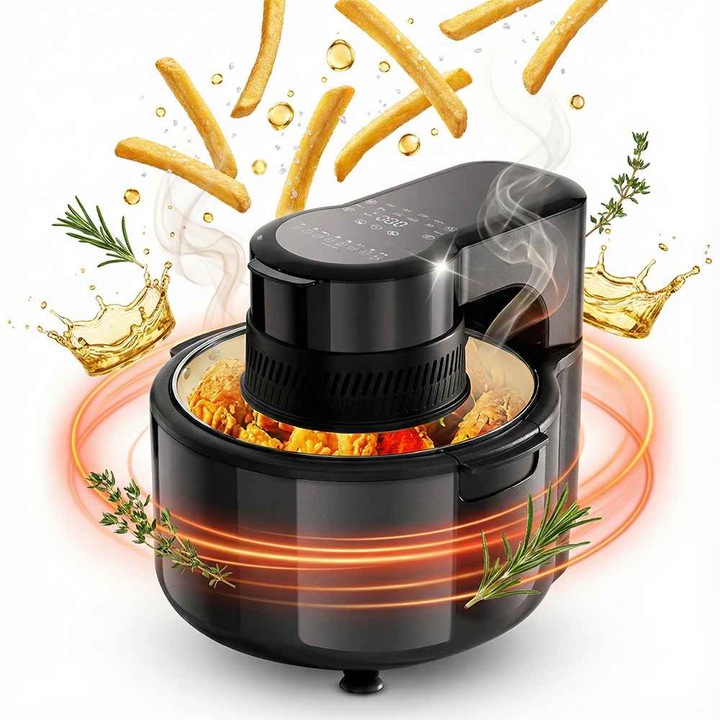 Aiorber Digitális Forrólevegős Fritőz, Air Fryer, 5L Kapacitás, 1200W Teljesítmény, Átlátszó Megfigyelőablak LED Világítással, 8 Előre Beállított Főzési Program