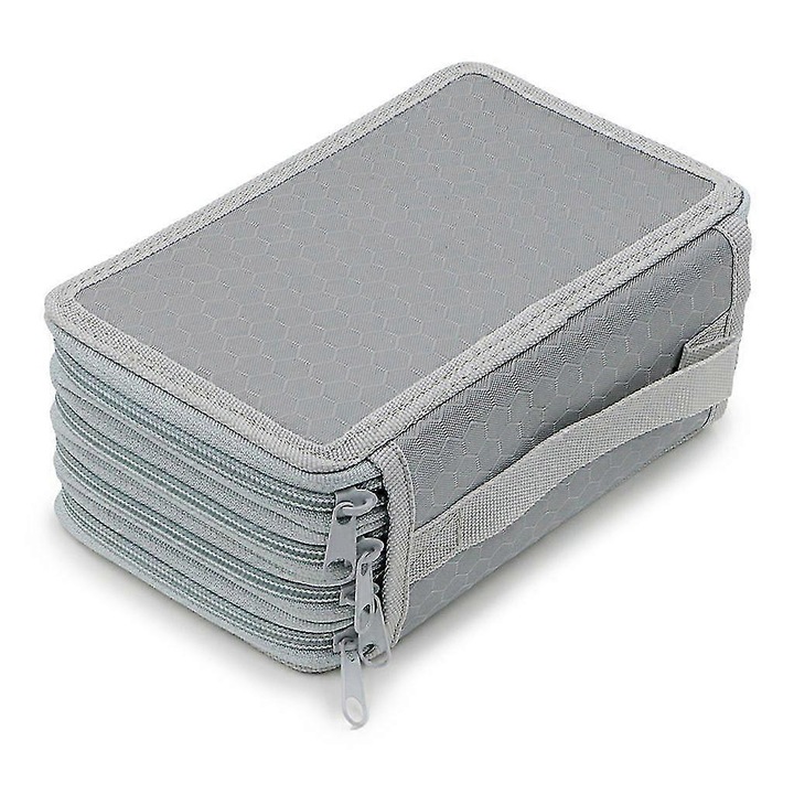 Penar cu fermoar, 4 straturi, 75 sloturi, Oxford, negru, 20x14x9cm