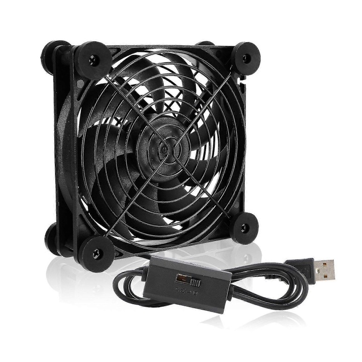 Router hűtőventilátor 120x120x25mm fekete USB