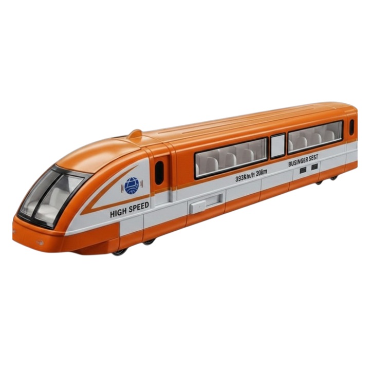 Макет Високоскоростен Влак TGV Оранжев, Мащаб 1:125, 16 см, от Метал (Die-Cast) и Пластмаса, Механизъм Pull-Back, Функционална Врата, VisionXXI