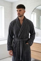 Halat barbatesc de baie, stil prosop absorbant, StarFashion, cu buzunare si guler amplu, bumbac turcesc, gri inchis, XL