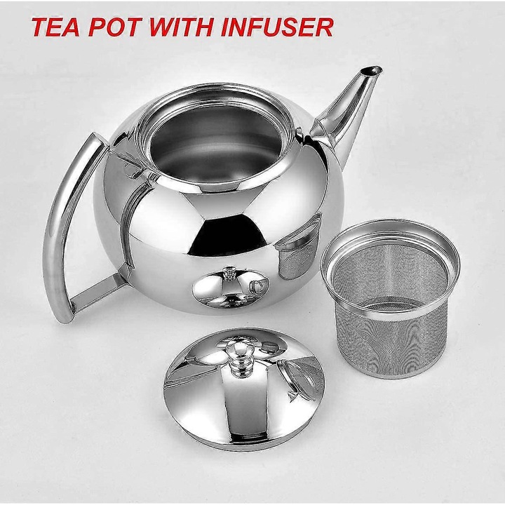Ceainic inox 2L cu infuzor detasabil, argintiu, pentru toate tipurile de plite