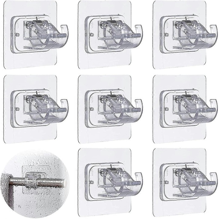 Set 8 Suporturi Adezive pentru Bara Perdea, Alb, 1.5-2cm