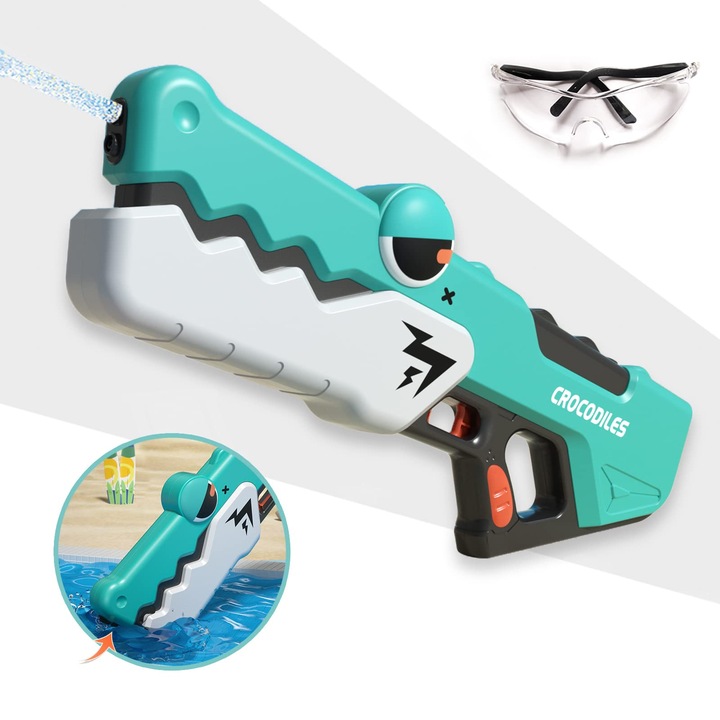 Pusca cu apa, lungime 60cm, electrica, automata, raza 10–12 m, capacitate 650 ml, reincarcare rapida, Verde