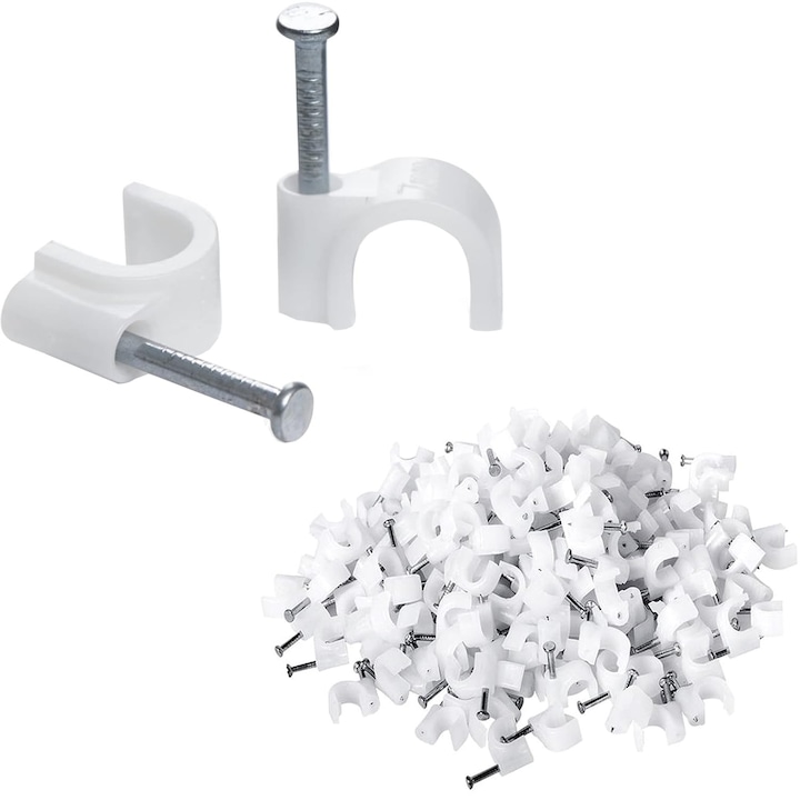 Set 100 bucati cleme pentru fixare cabluri, 26 mm diametru, albe