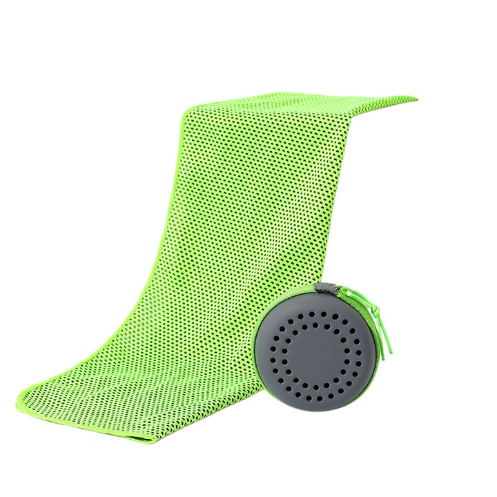 Prosop racoritor cu uscare rapida, cu cutie rotunda din EVA, ORBER, Absorbtie 11s-15s, titraj 16, poliester, 30*90 cm, verde