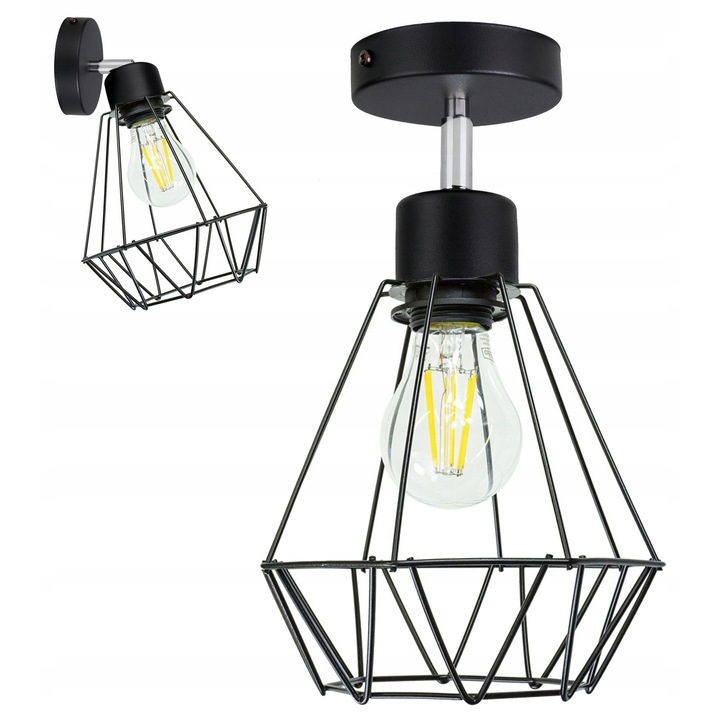 Plafoniera/Perete Loft BRYLANT DRUT, E27, Negru, Reglabila