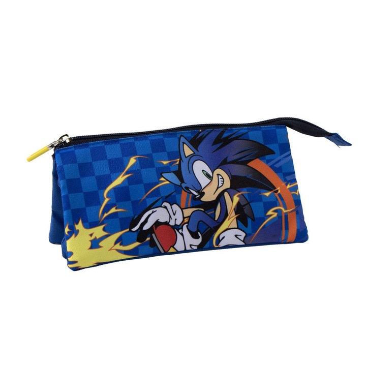 Penar cu 3 compartimente neechipat, Sonic 22.5x11.5x2 cm Albastru