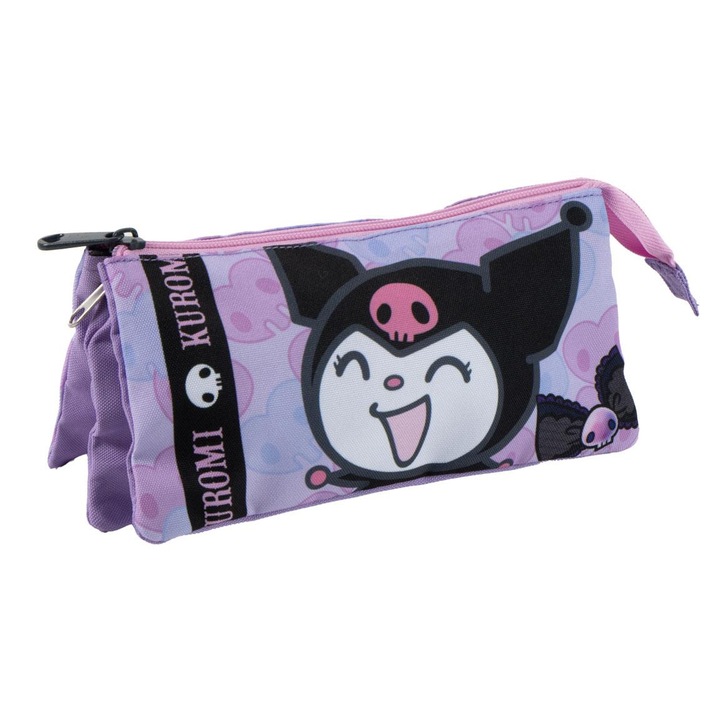Penar cu 3 compartimente neechipat, Hello Kitty Kuromi 22.5x11.5x2 cm Mov