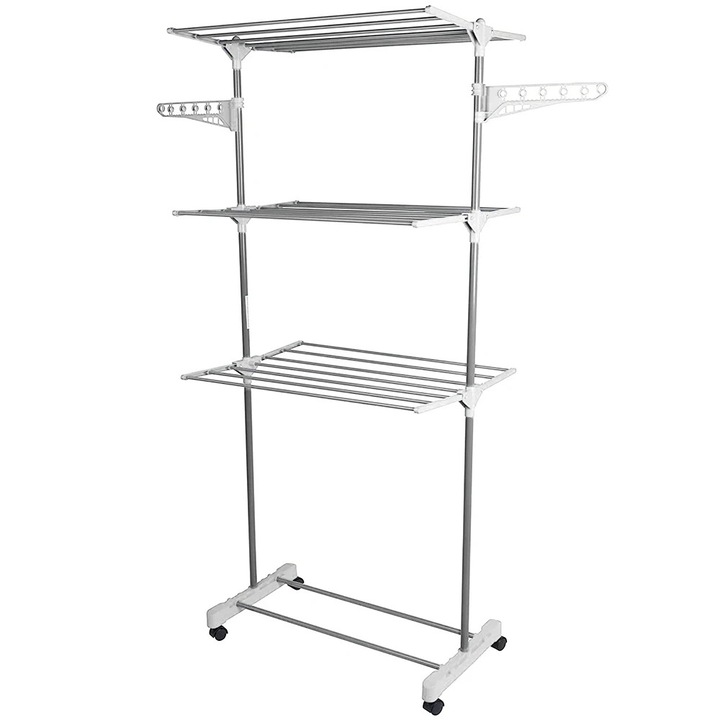Összecsukható ruhaszárító állvány, rozsdamentes acél, 152 cm magas, beltéri és kültéri használatra, szürke