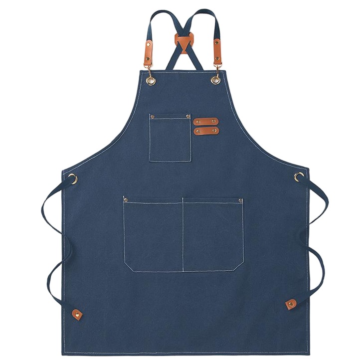 Sort bucatar barbati, canvas, albastru, reglabil, 3 buzunare