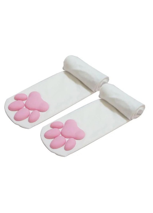 Térd feletti zokni macskamancsokkal - hullámos minta - aranyos és puha 3D lábujjas zokni - bélelt macskamancs zokni - alkalmas lányoknak, nőknek és Lolita cosplay szettekhez - 60 cm - 1. stílus