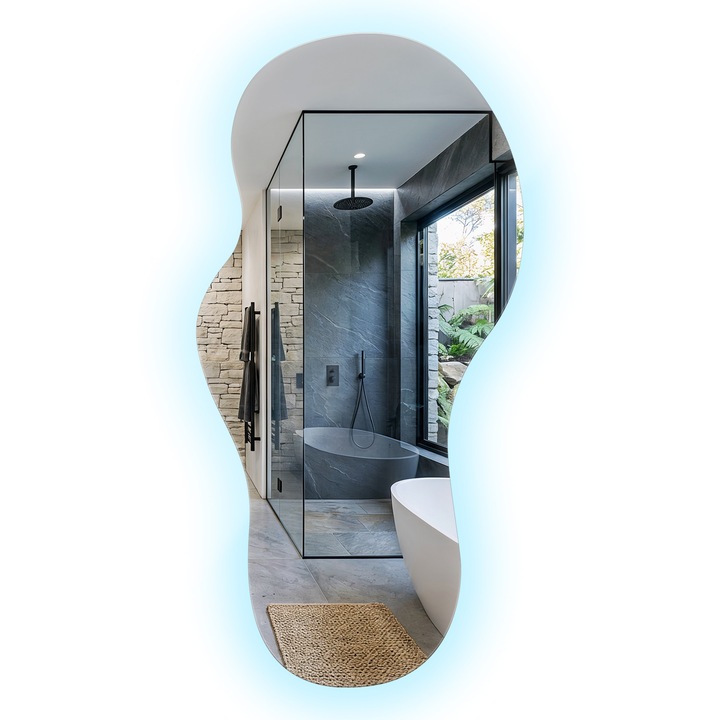 Elegáns LED fali tükör, aszimmetrikus, Tulup, organikus, 6500 K (Hideg), 50 x 100 cm, 0103905502830000000000