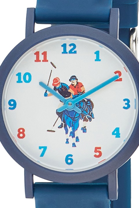 U.S. Polo Assn., Ceas rotund cu curea din silicon, Albastru marin