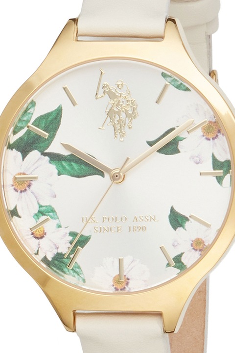 U.S. Polo Assn., Virágmintás karkóra bőrszíjjal, Törtfehér