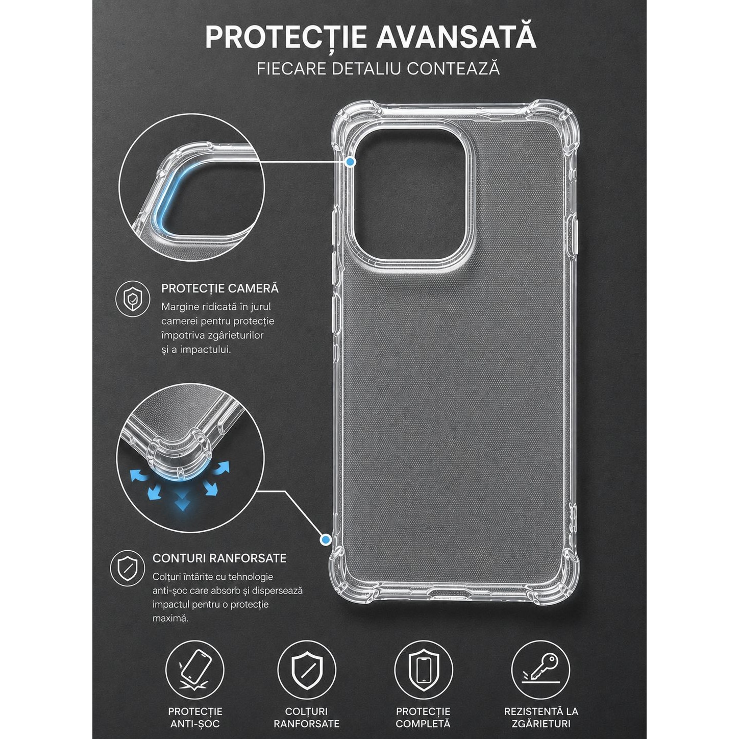 Husa protectie Mat-Tech compatibila cu Motorola Edge 60 Fusion / Edge 60 Pro, Protectie Camera, Margini ridicare Ecran, Colturi anti-soc, Rezistenta la impact, Transparenta