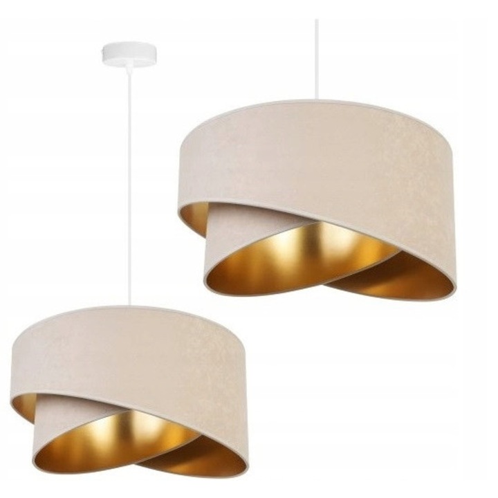 Lampa Plafon Bej cu Abajur Auriu din Velur, Style Glamour, Mediolan 45cm