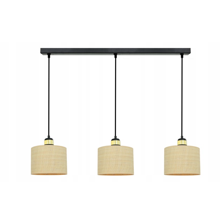 Lampa Plafon Ratán Boho Moderna, 3xE27, Negru/Crem, 100cm