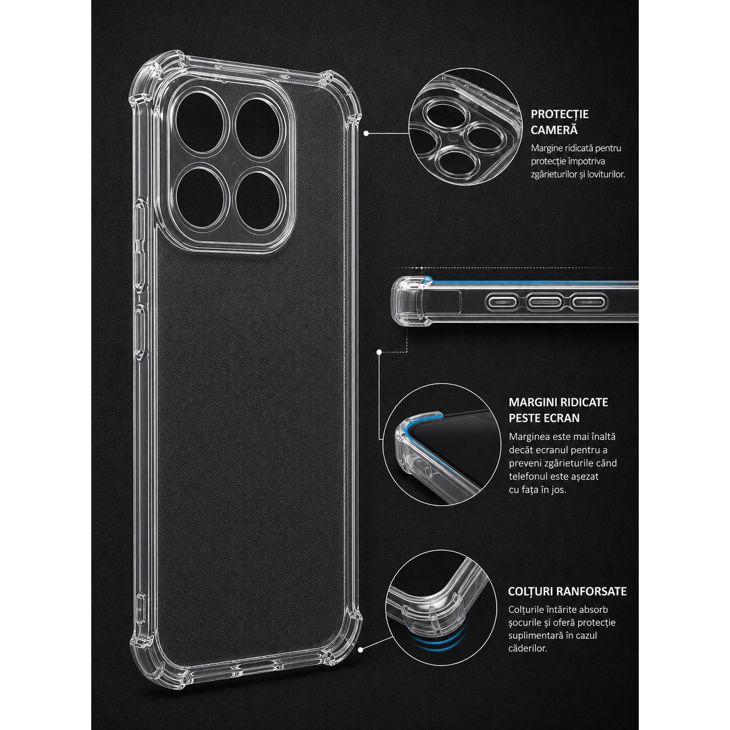 Husa protectie Mat-Tech compatibila cu Xiaomi 17, Protectie Camera, Margini ridicare Ecran, Colturi anti-soc, Rezistenta la impact, Transparenta