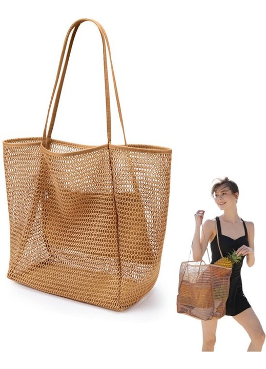 Nylon hálós strandtáska, 23L, barna, 37x35x17cm