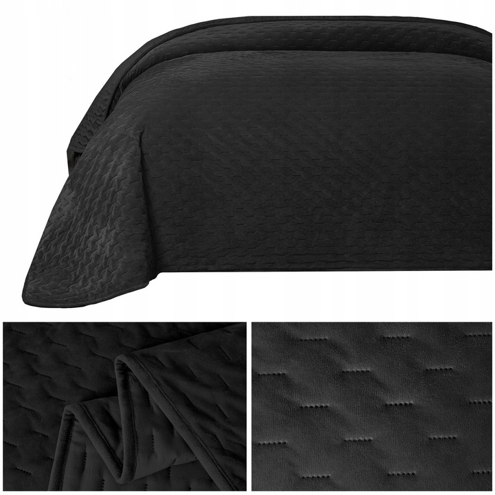 Narzuta Tommaso 220x240cm, catifea, pikowana, neagra