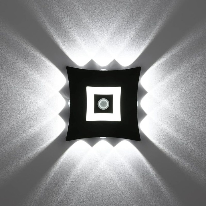 Аплик за стена 18W LED, сензор за движение, черен, 18x18x4.5см